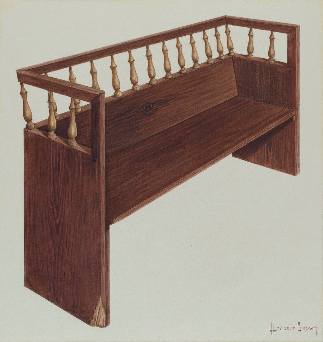 Bishop Hill: Church Pew by H. Langden Brown (American, active c. 1935), 16X12"(A3)Poster Print