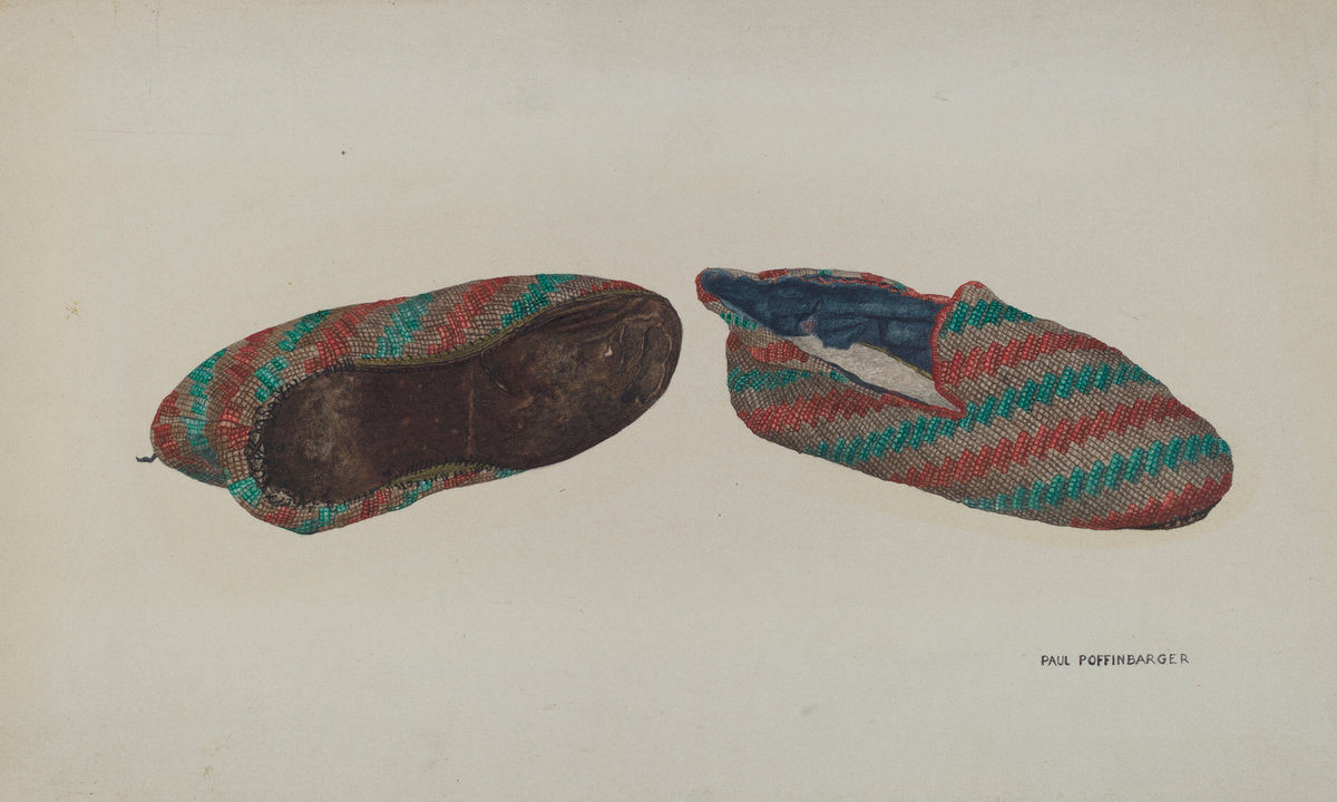 Men's Bedroom Slippers by Paul Poffinbarger (American, active c. 1935), 16X12"(A3)Poster Print