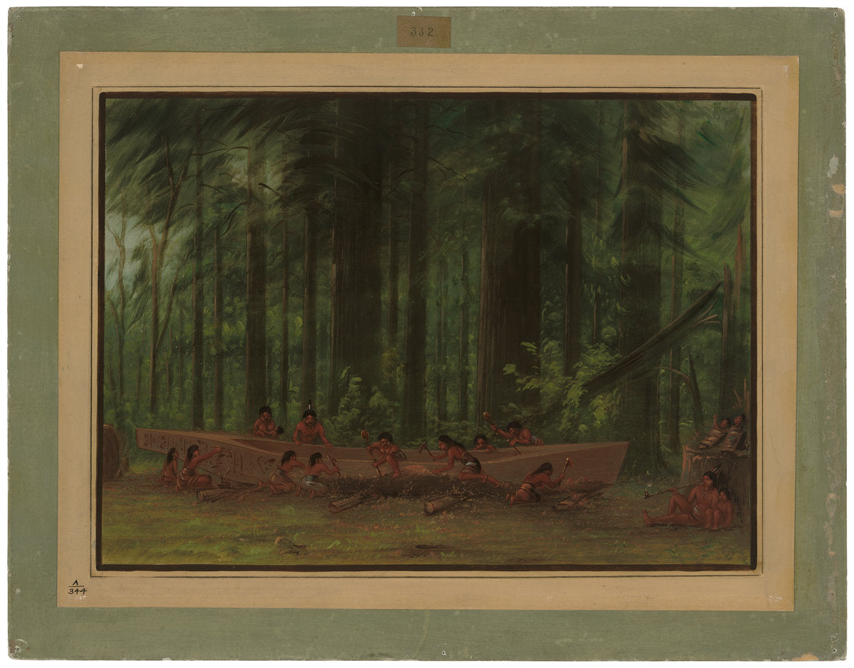 Excavating a Canoe - Nayas Indians by George Catlin (American, 1796 - 1872), 16X12"(A3)Poster Print