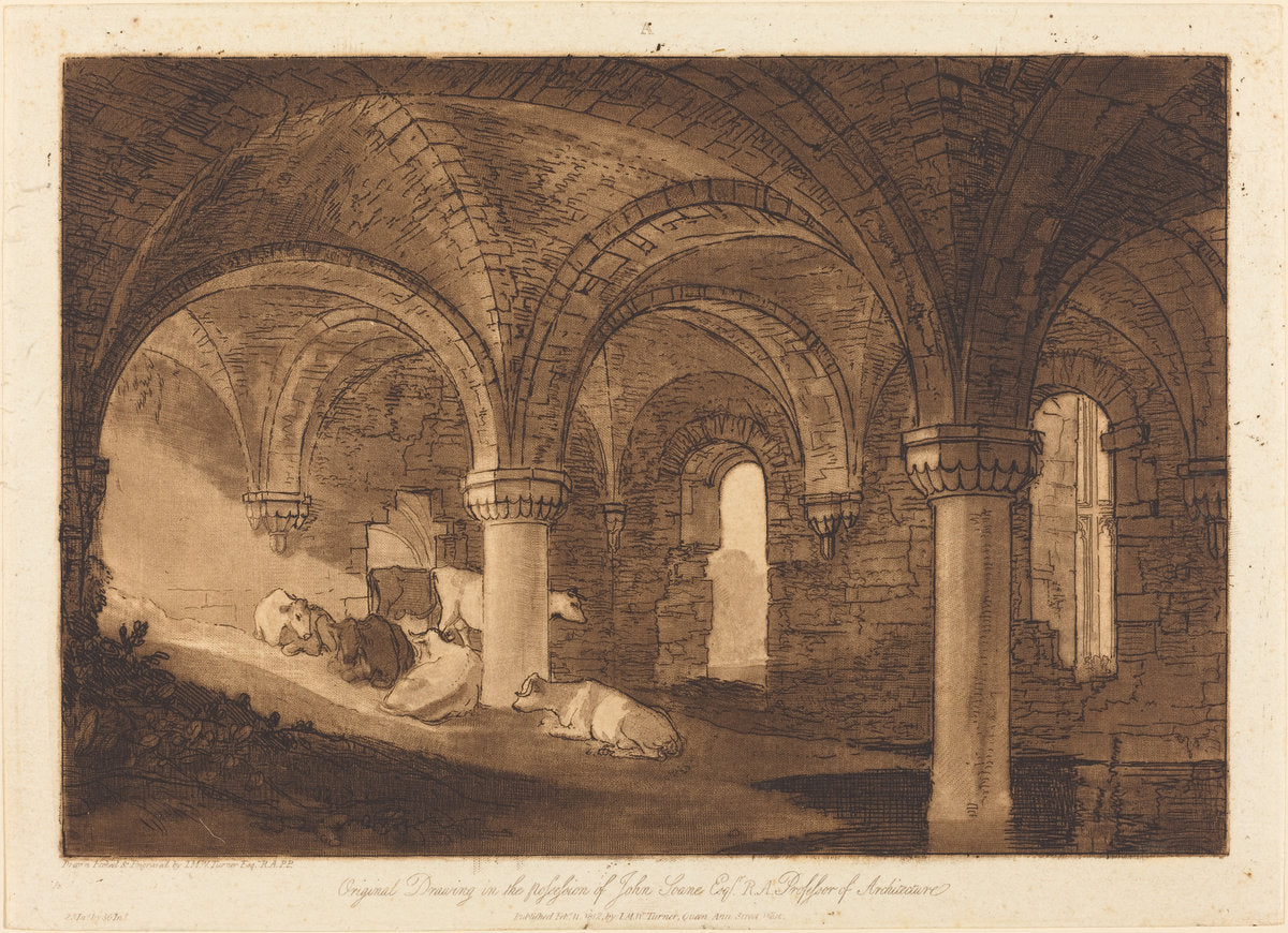 Crypt of Kirkstall Abbey by Joseph Mallord William Turner (British, 1775 - 1851), 16X12"(A3)Poster Print