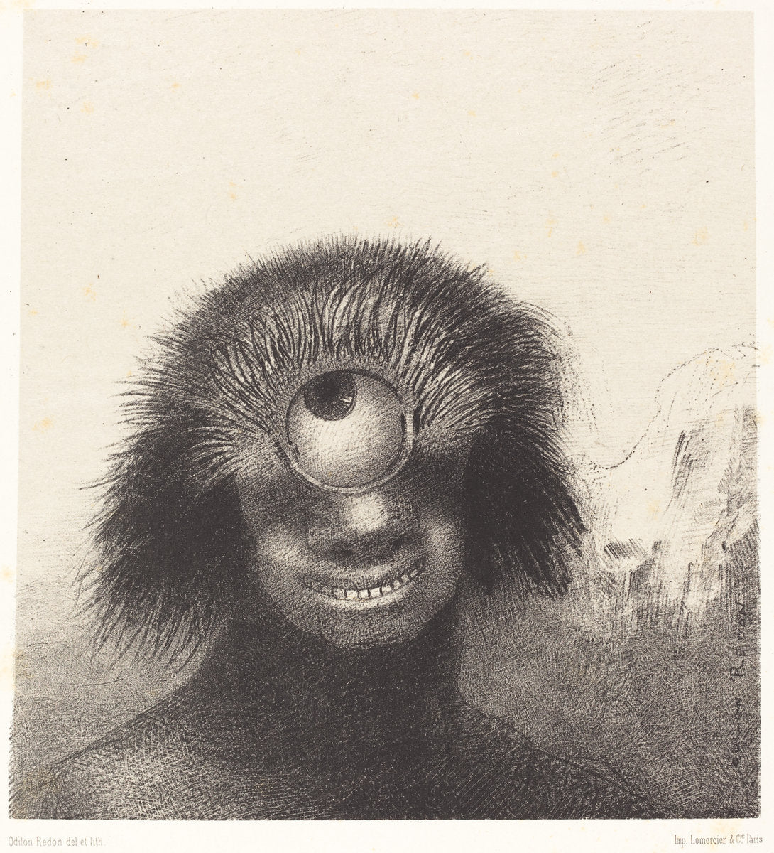 Le Polype difforme flottait sur les rivages, sorte de cyclope souriant et hideux (Thedeformed polyp floated on the shores, a sort of smiling and hideous Cyclops by Odilon Redon (French, 1840 - 1916), 16X12"(A3)Poster Print