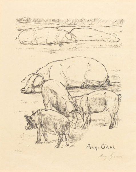 Pigs by August Gaul (German, 1869 - 1921), 16X12"(A3)Poster Print