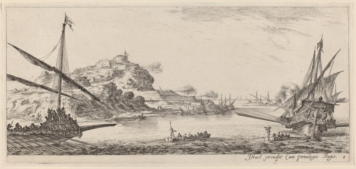 Two Galleys and their Launches by Stefano Della Bella (Italian, 1610 - 1664), 16X12"(A3)Poster Print