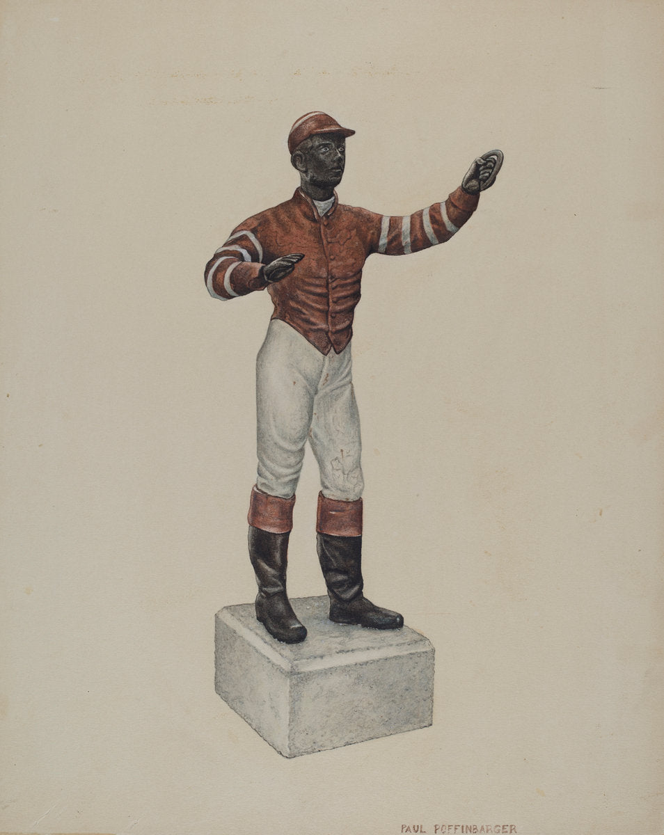 Cast Iron Dobbie: Jockey by Paul Poffinbarger (American, active c. 1935), 16X12"(A3)Poster Print