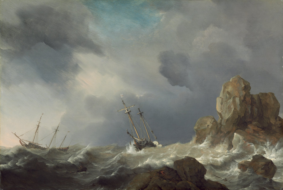 Ships in a Gale by Willem van de Velde the Younger (Dutch, 1633 - 1707), 16X12"(A3)Poster Print
