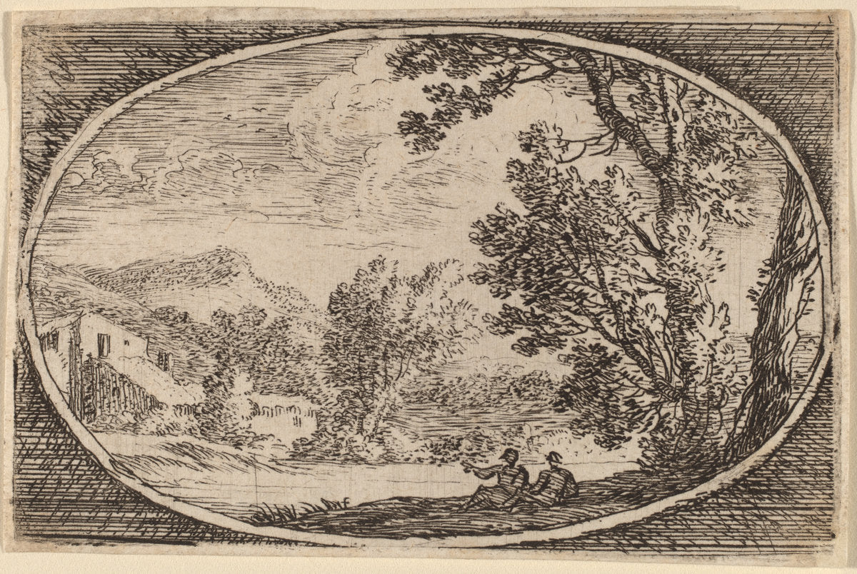 Two Men Seated Near the Waterside by Herman van Swanevelt (Dutch, c. 1600 - 1655), 16X12"(A3)Poster Print