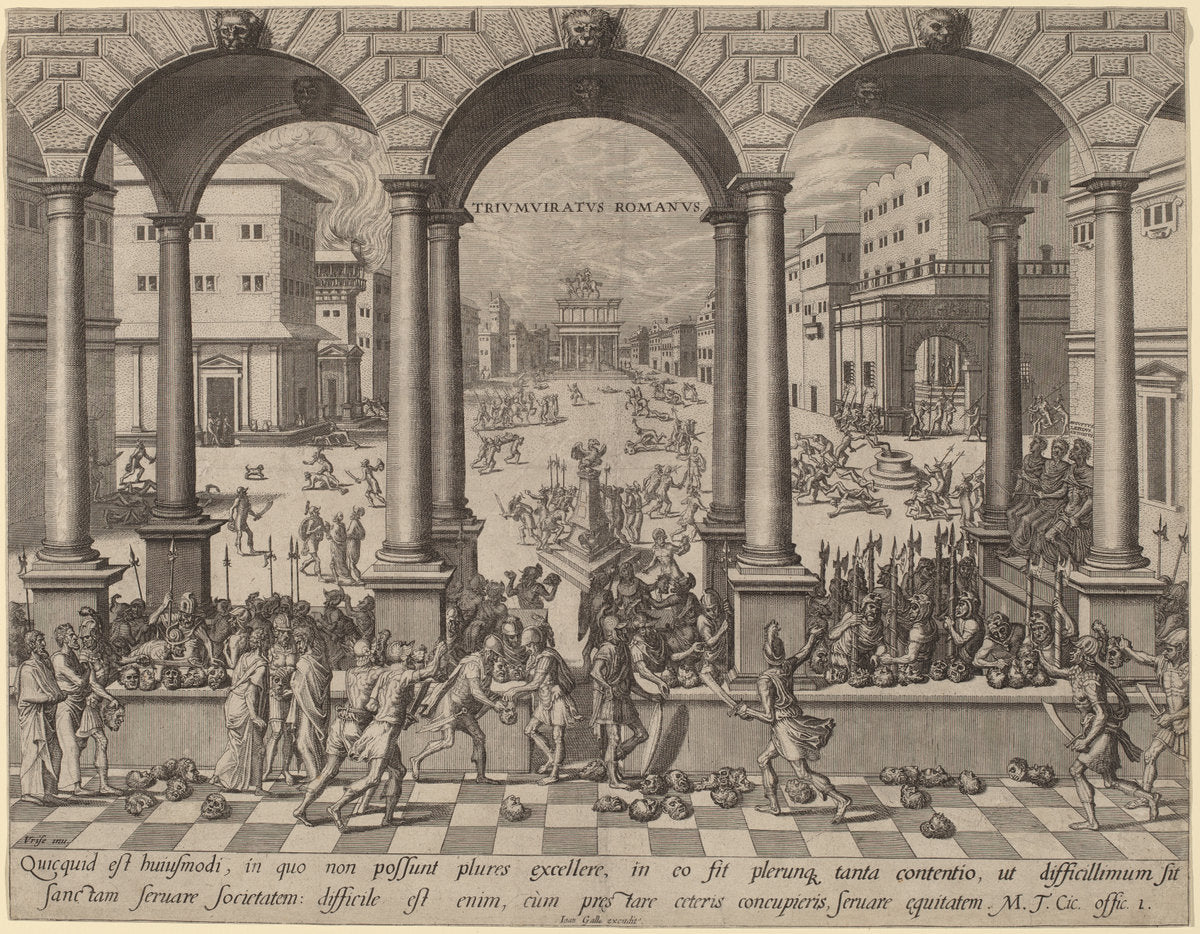 engraving by after Hans Vredeman de Vries (The Massacre under the Roman Triumvirate), 16X12"(A3)Poster Print