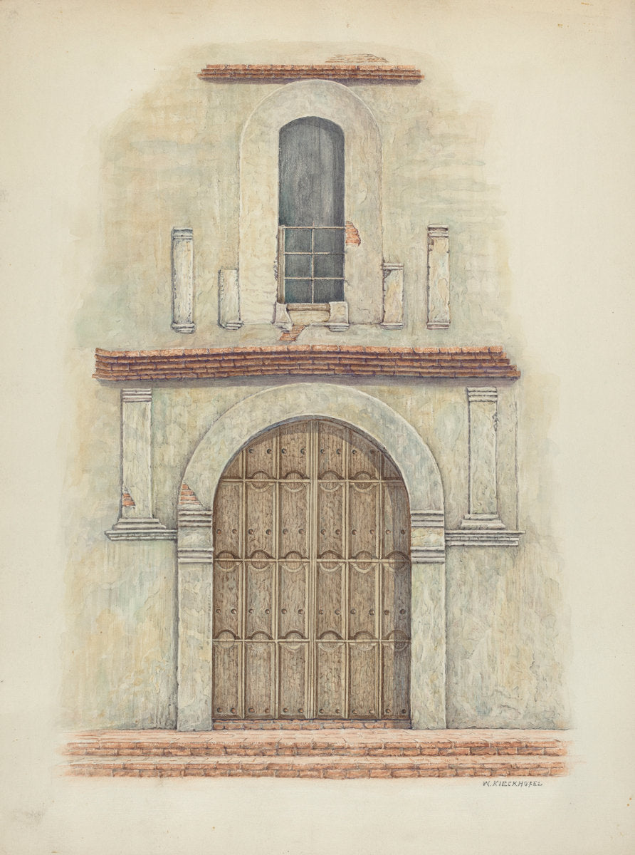 Arched Doorway Mission San Diego by William Kieckhofel (American, active c. 1935), 16X12"(A3)Poster Print