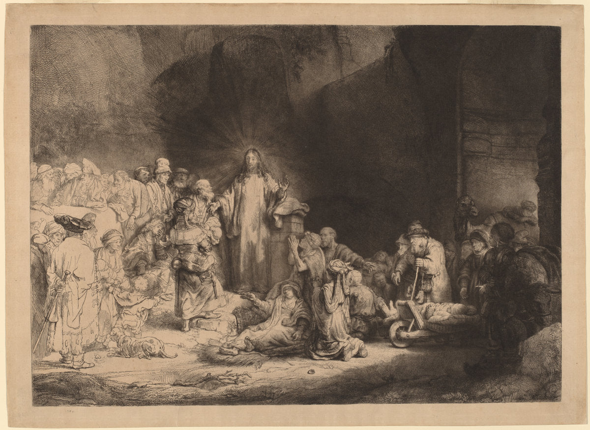 Christ Preaching (The Hundred Guilder Print) by Rembrandt van Rijn (Dutch, 1606 - 1669), 16X12"(A3)Poster Print