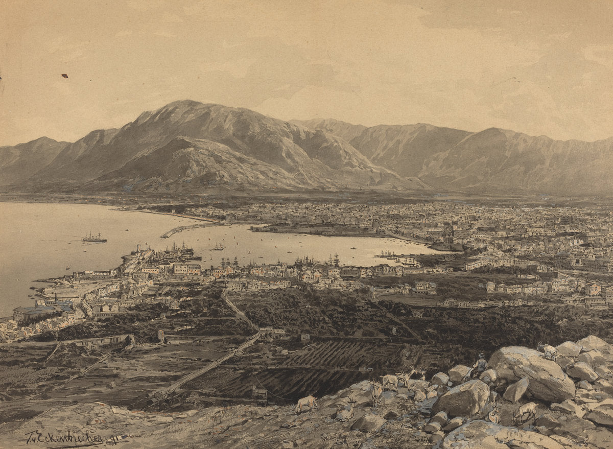 The Harbor of Piraeus by Themistocles von Eckenbrecher (German, 1842 - 1921), 16X12"(A3)Poster Print