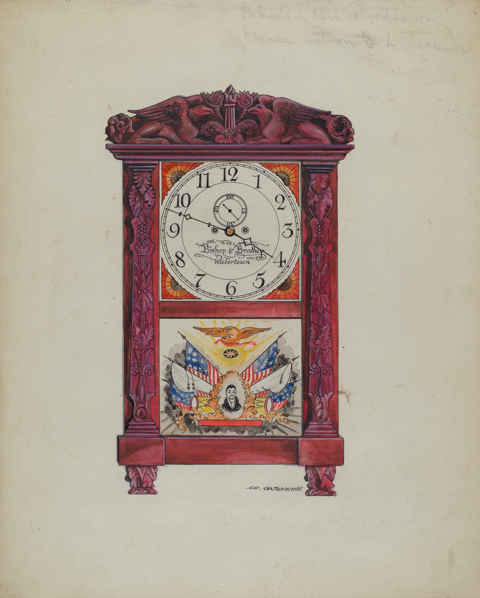 Clock, Eight Day by Walter W. Jennings (American, active c. 1935), 16X12"(A3)Poster Print