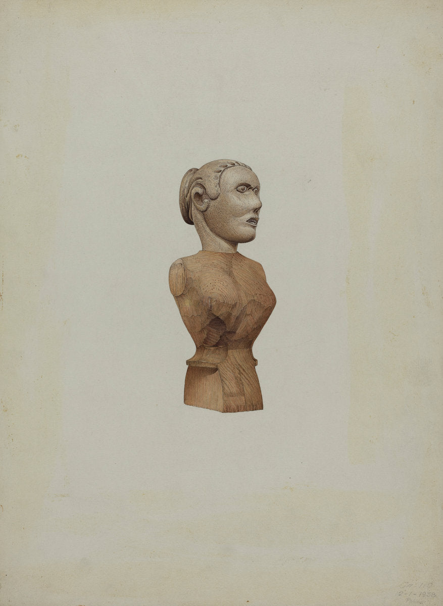 Carved Bust: Doll by Robert Pohle (American, active c. 1935), 16X12"(A3)Poster Print