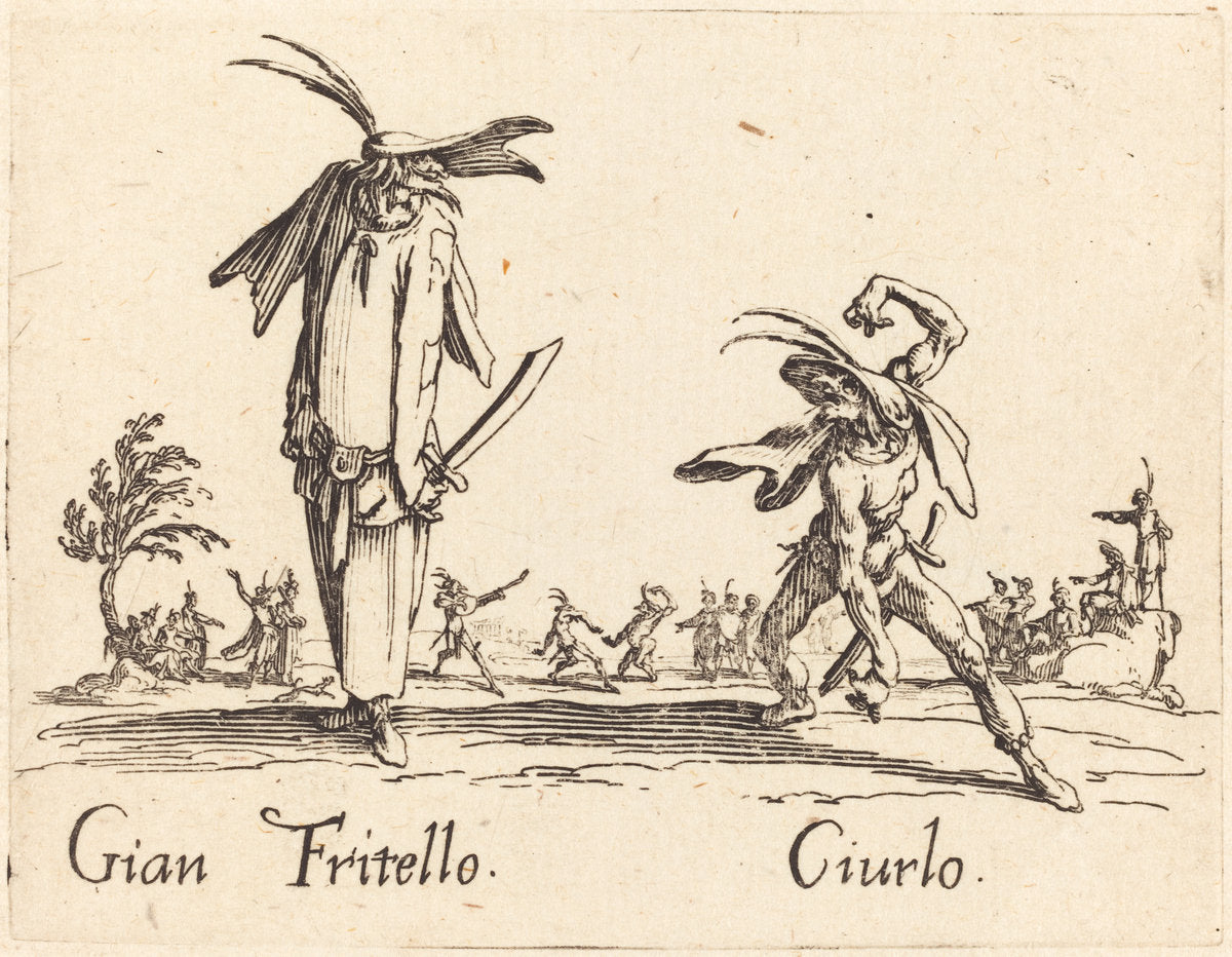 Gian Fritello and Ciurlo by Jacques Callot (French, 1592 - 1635), 16X12"(A3)Poster Print