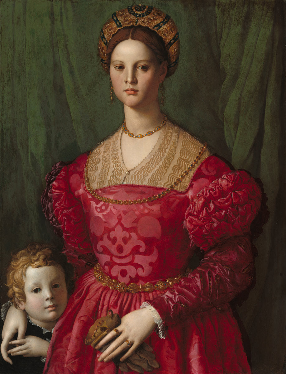 A Young Woman and Her Little Boy by Agnolo Bronzino (Florentine, 1503 - 1572), 16X12"(A3)Poster Print