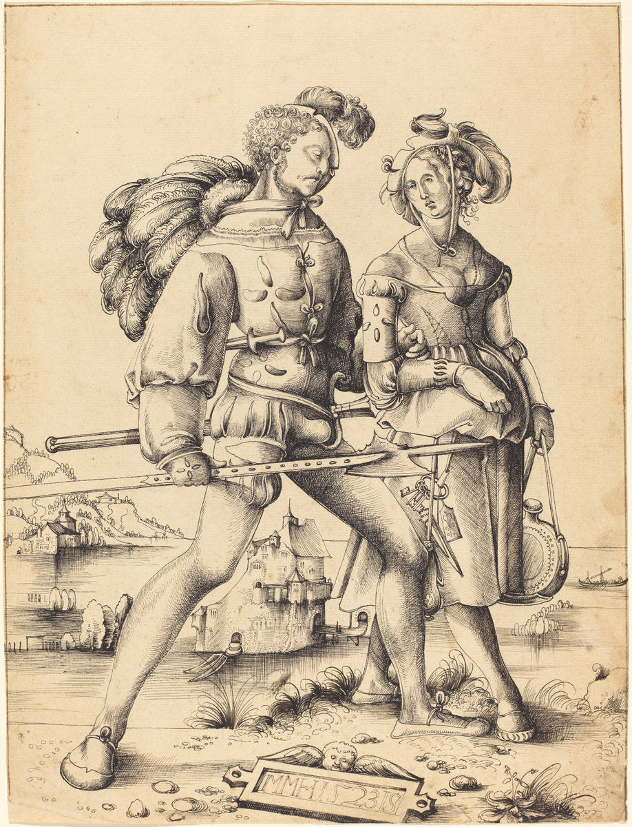 A Soldier Walking with a Camp Follower by Circle of Urs Graf I (Swiss, c. 1485 - 1527/1529), 16X12"(A3)Poster Print