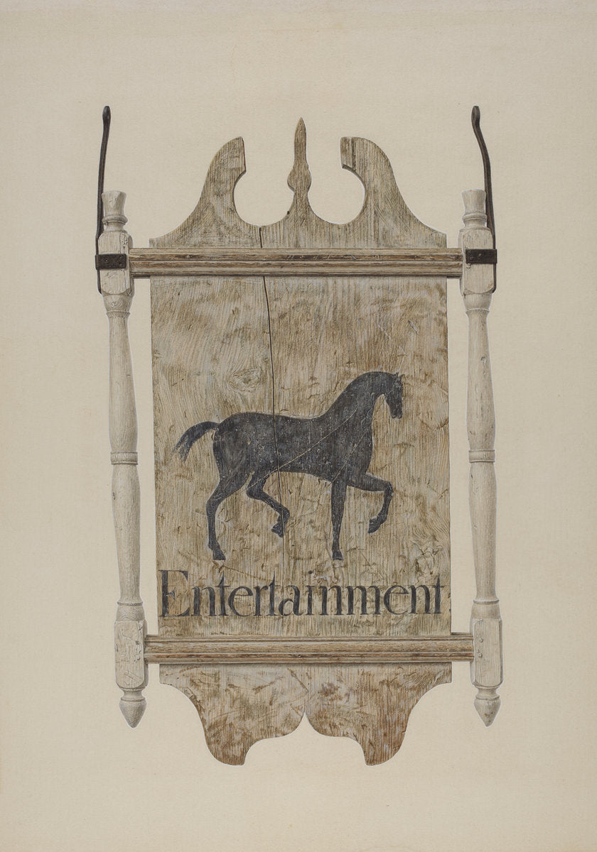 Tavern Sign (Black Horse Tavern) by John Matulis (American, 1910 - 2000), 16X12"(A3)Poster Print