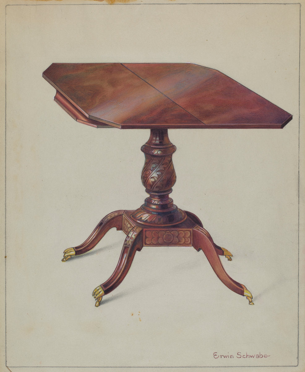 Mahogany Tilt-top Table by Erwin Schwabe (American, active c. 1935), 16X12"(A3)Poster Print