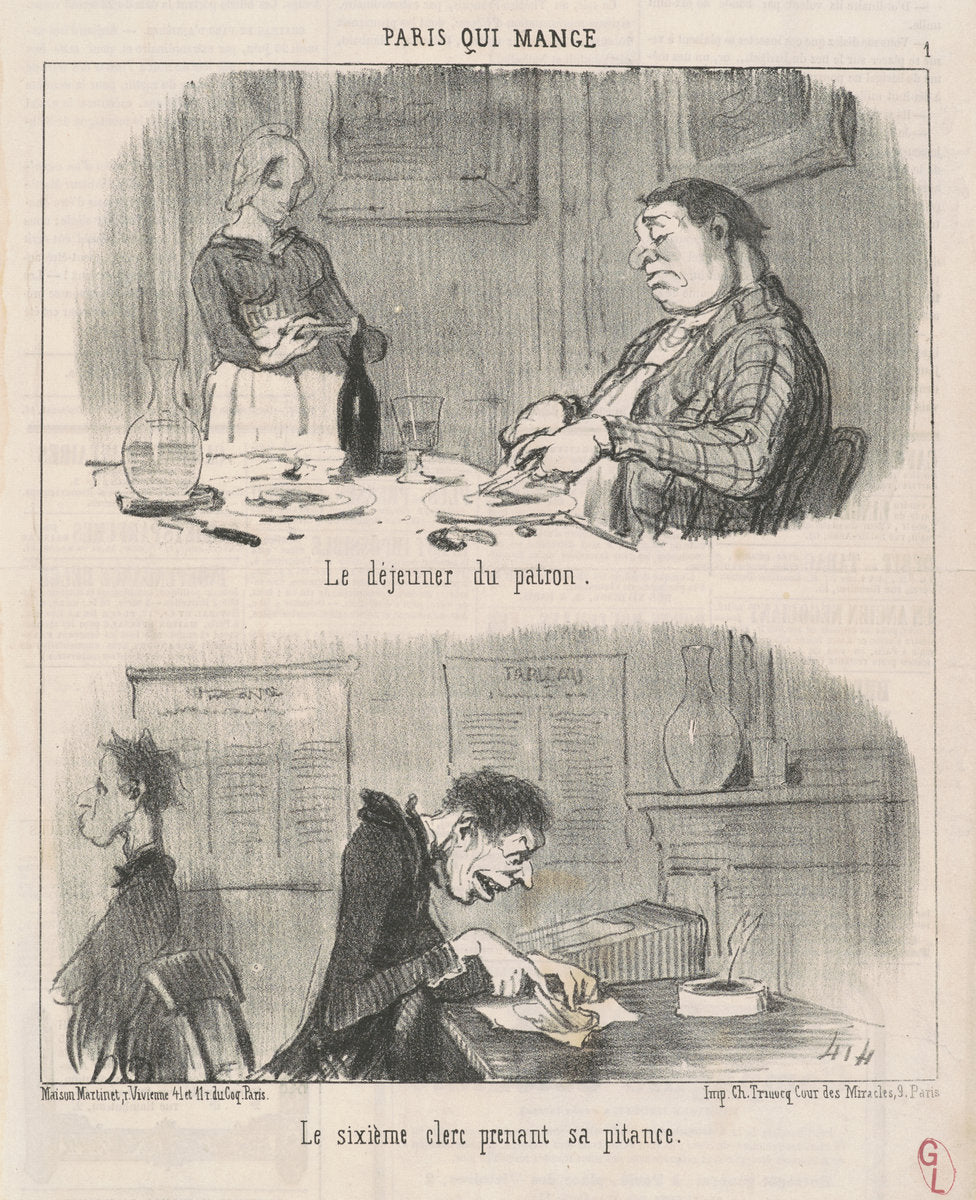 Le déjeuner du patron le sixiéme clerc ... by Honoré Daumier (French, 1808 - 1879), 16X12"(A3)Poster Print