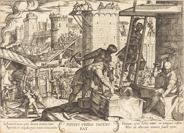 The Israelites Rebuilding the Walls of Jerusalem by Antonio Tempesta (Florentine, 1555 - 1630), 16X12"(A3)Poster Print