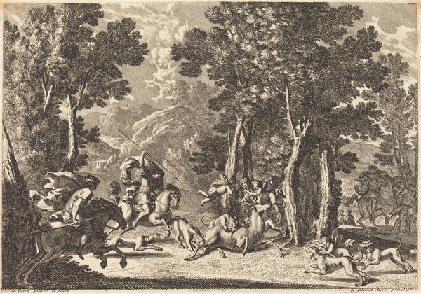 A Stag Hunt by Jean Lepautre (French, 1618 - 1682), 16X12"(A3)Poster Print