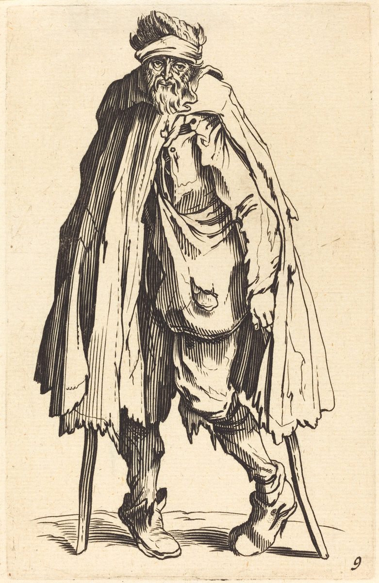 etching by after Jacques Callot (Beggar with Crutches and Sack), 16X12"(A3)Poster Print