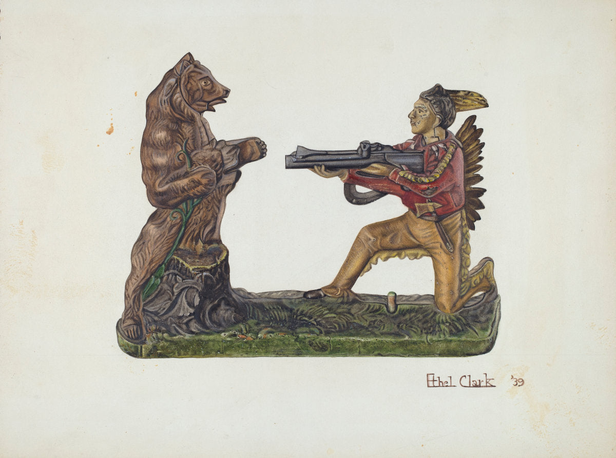 Toy Bank: Bear and Indian by Ethel Clarke (American, active c. 1935), 16X12"(A3)Poster Print