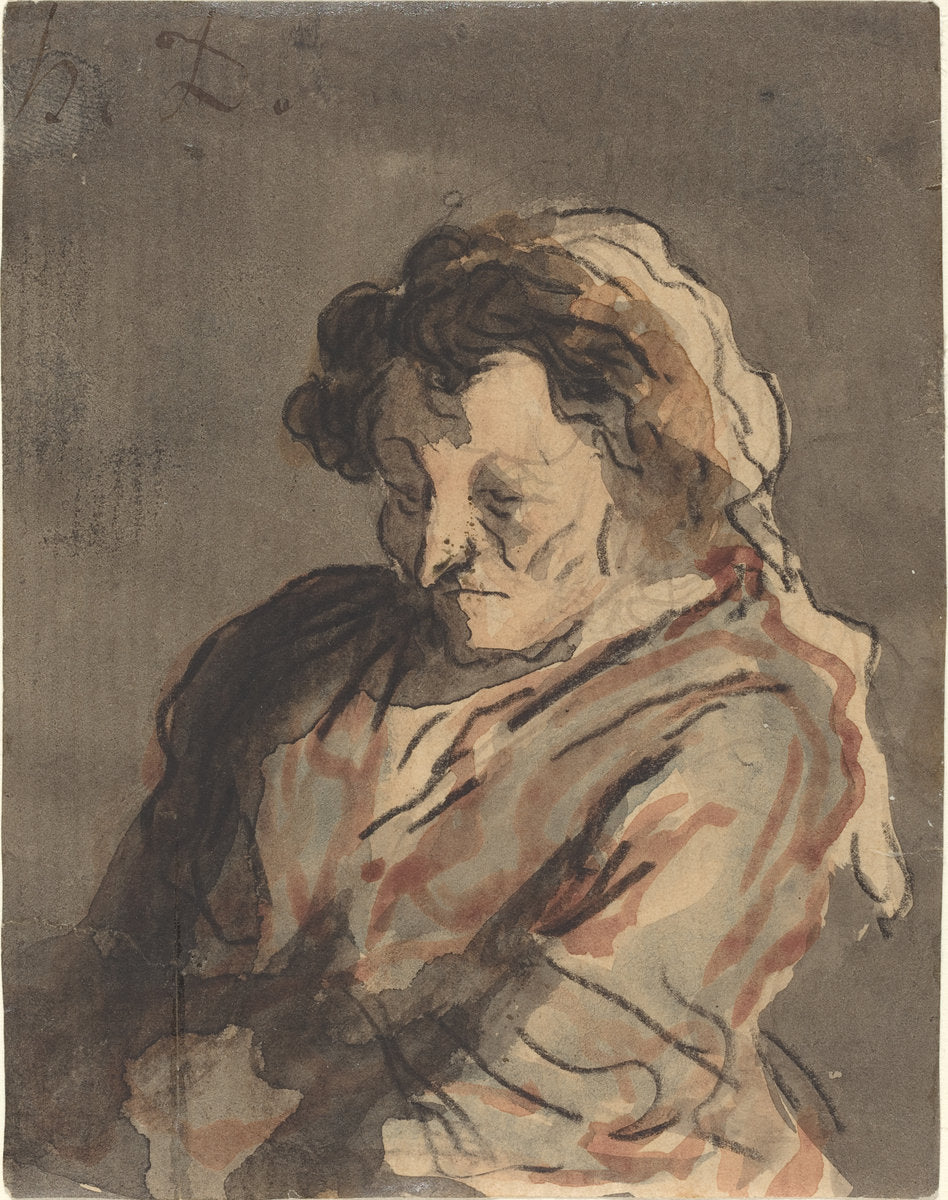 Old Woman Seated by Honoré Daumier (French, 1808 - 1879), 16X12"(A3)Poster Print