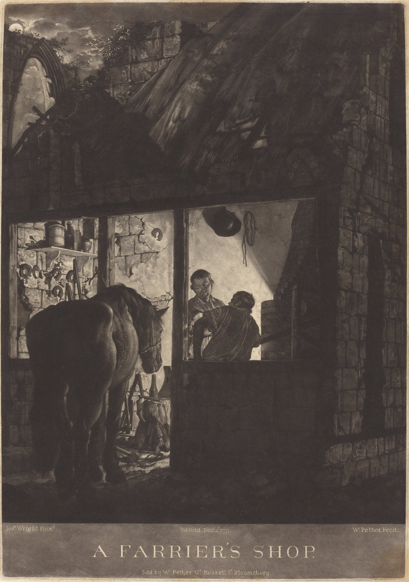 The Farrier's Shop by William Pether after Joseph Wright of Derby (British, c. 1738 - 1821), 16X12"(A3)Poster Print