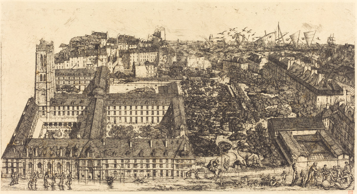 Collège Henri IV, Paris, ou Lycée Napoléon (Henry IV College or Napoleon School, Paris) by Charles Meryon (French, 1821 - 1868), 16X12"(A3)Poster Print