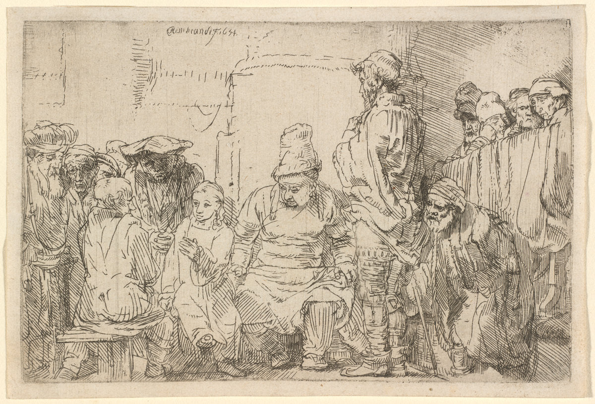 Christ Seated Disputing with the Doctors by Rembrandt van Rijn (Dutch, 1606 - 1669), 16X12"(A3)Poster Print