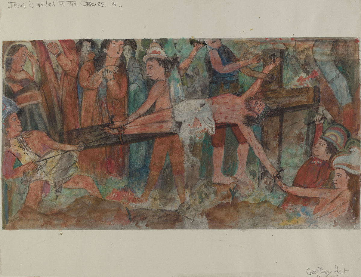 Station of the Cross No. 11: "Jesus is Nailed to the Cross" by Geoffrey Holt (American, active c. 1935), 16X12"(A3)Poster Print