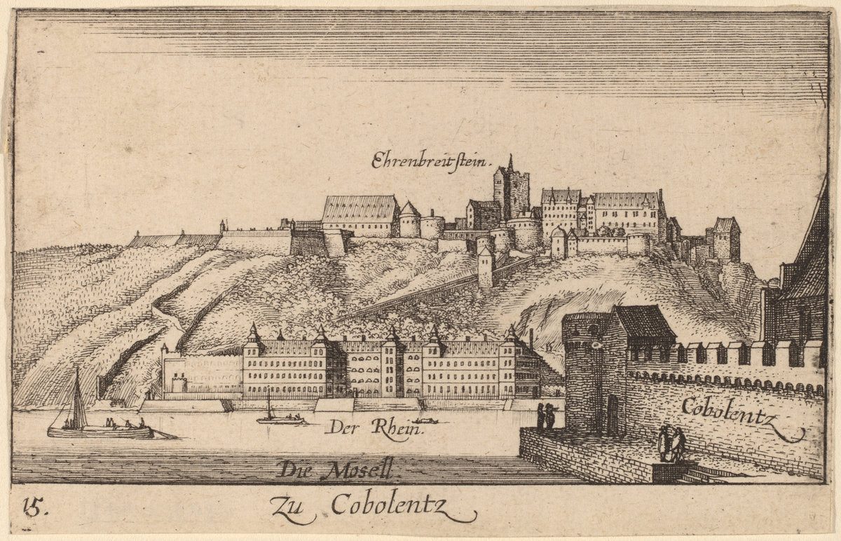 Coblentz by Wenceslaus Hollar (Bohemian, 1607 - 1677), 16X12"(A3)Poster Print
