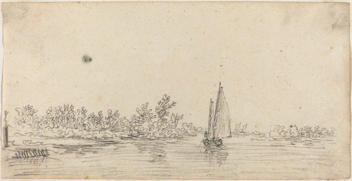 Sailboat on an Estuary by Jan van Goyen (Dutch, 1596 - 1656), 16X12"(A3)Poster Print