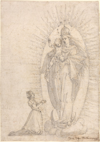 Madonna and Child Appearing to a Supplicant by Georg Neher (Bohemian, active c. 1600), 16X12"(A3)Poster Print