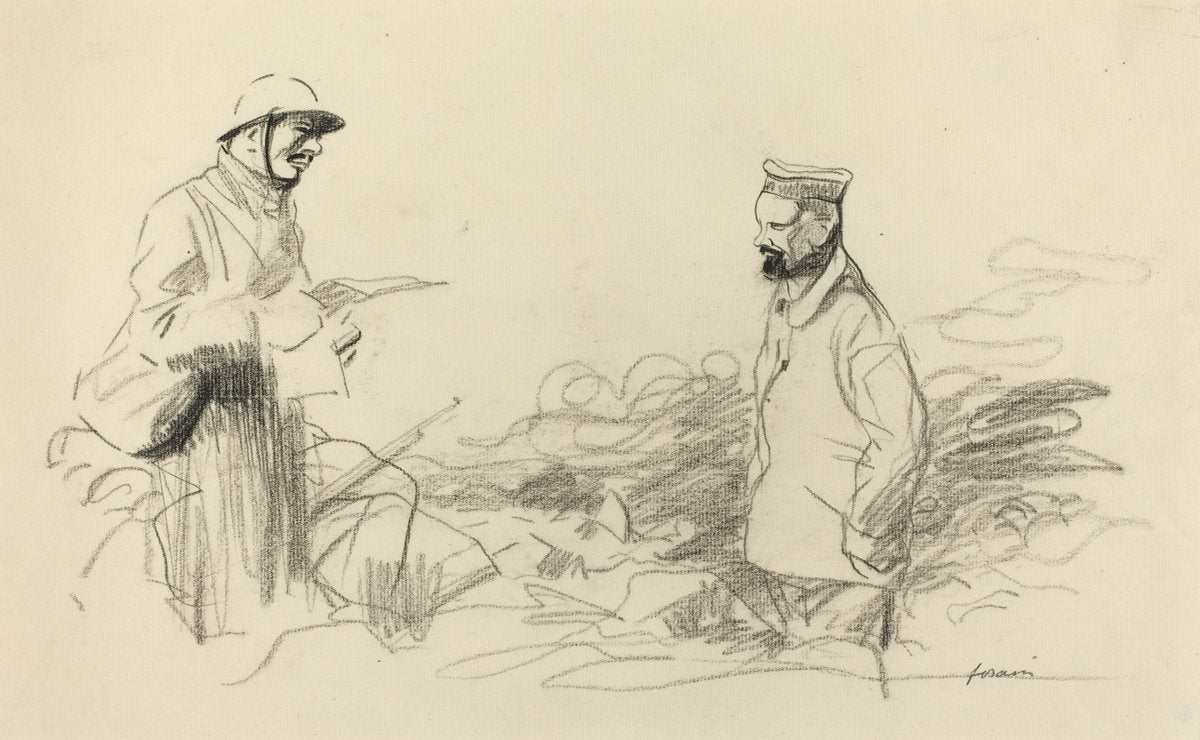 Poilu Acknowledging German Soldier by Jean-Louis Forain (French, 1852 - 1931), 16X12"(A3)Poster Print