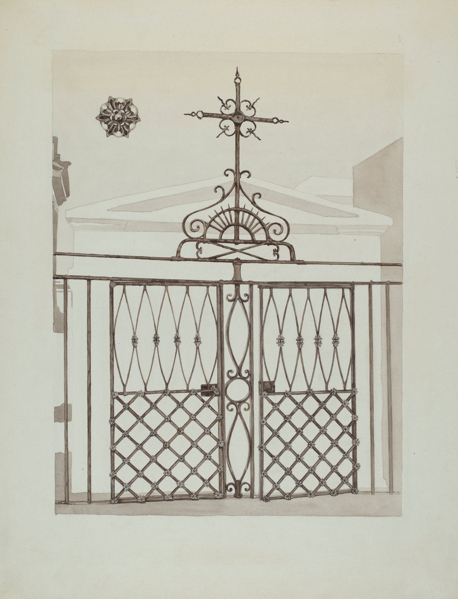 Cast and Wrought Iron Fence by Arelia Arbo (American, active c. 1935), 16X12"(A3)Poster Print