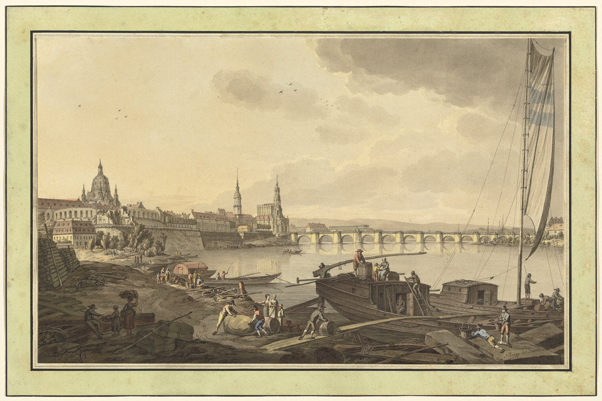 Dresden from the Banks of the Elbe River by Adrian Zingg (Swiss, 1734 - 1816), 16X12"(A3)Poster Print