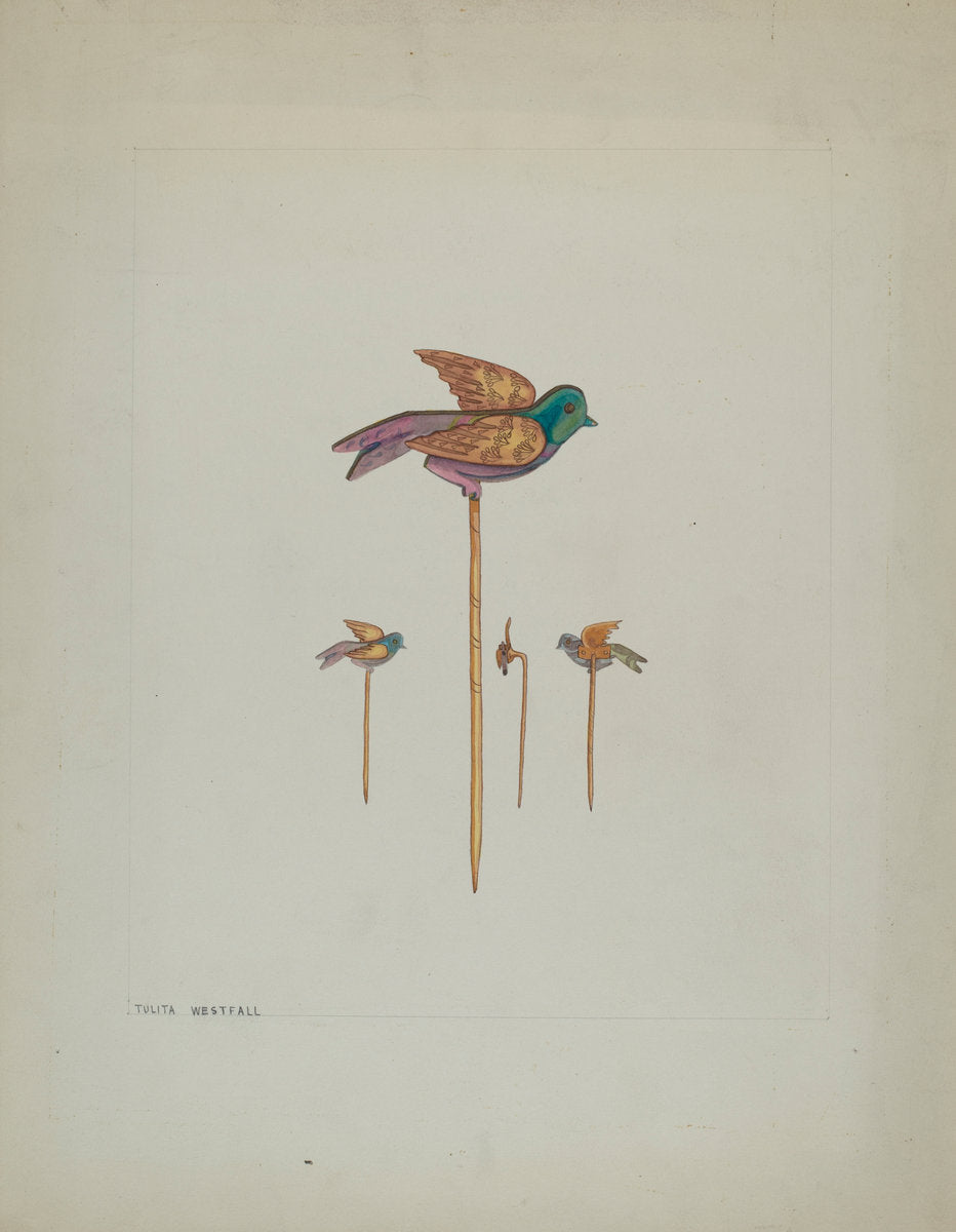 Bird Stick Pin by Tulita Westfall (American, active c. 1935), 16X12"(A3)Poster Print