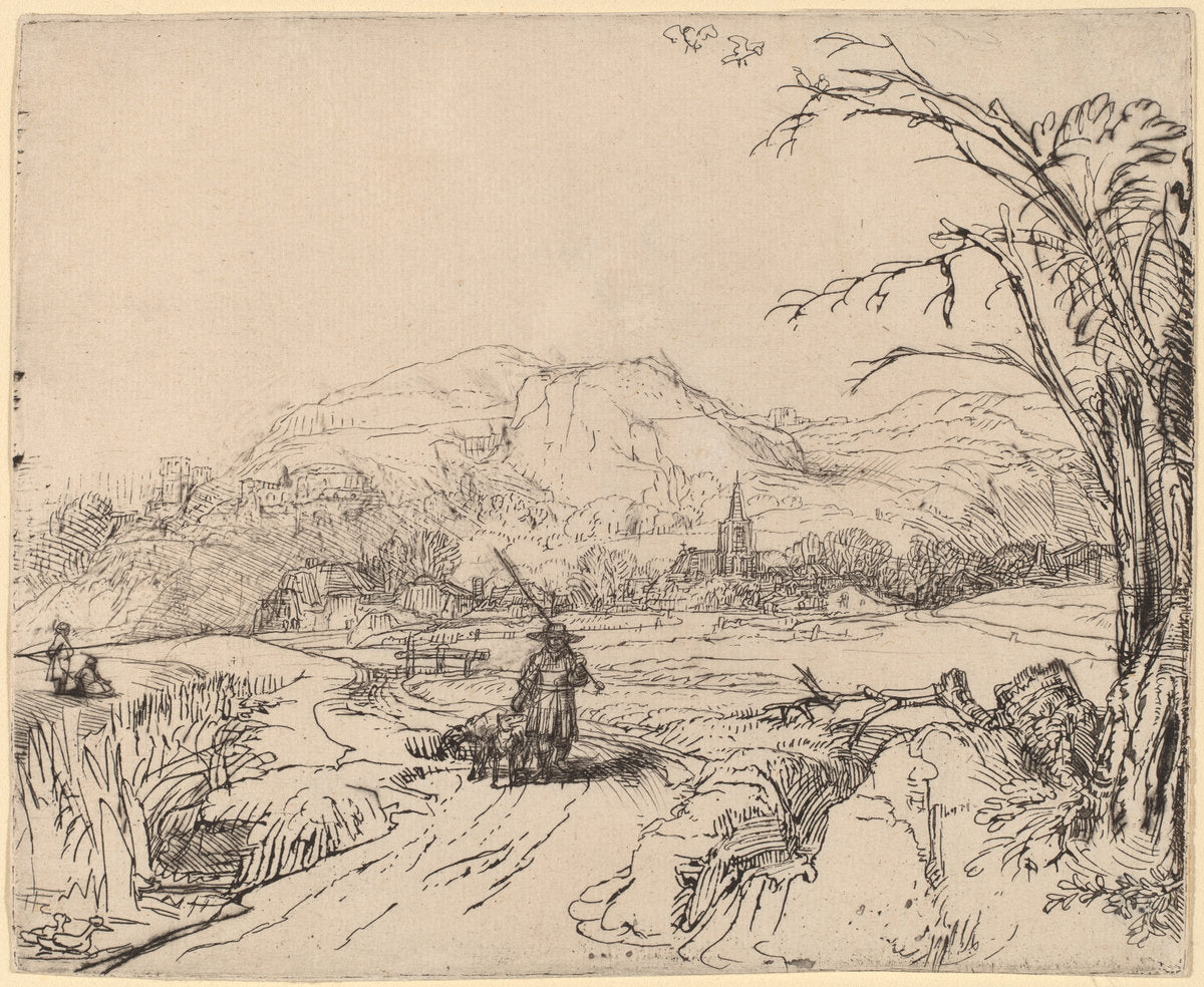 Landscape with Sportsman and Dog by Rembrandt van Rijn (Dutch, 1606 - 1669), 16X12"(A3)Poster Print