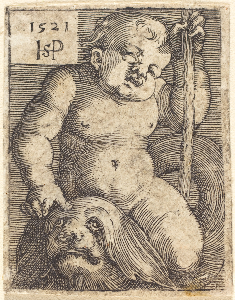 Genius on a Dolphin by Sebald Beham (German, 1500 - 1550), 16X12"(A3)Poster Print