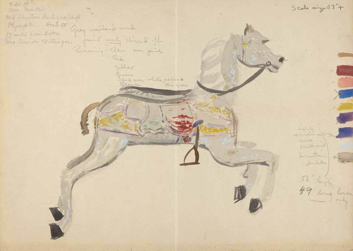 Carousel Horse (Study) by Elizabeth Moutal (American, active c. 1935), 16X12"(A3)Poster Print