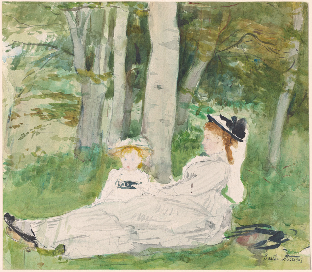At the Edge of the Forest (Edma and Jeanne) by Berthe Morisot (French, 1841 - 1895), 16X12"(A3)Poster Print