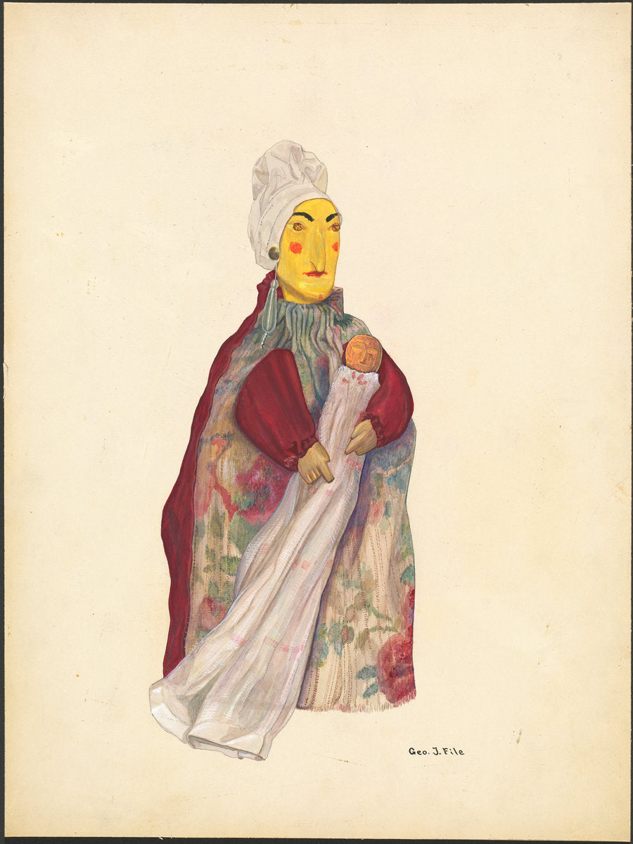 Hand Puppet "Judy" and Child by George File (American, active c. 1935), 16X12"(A3)Poster Print