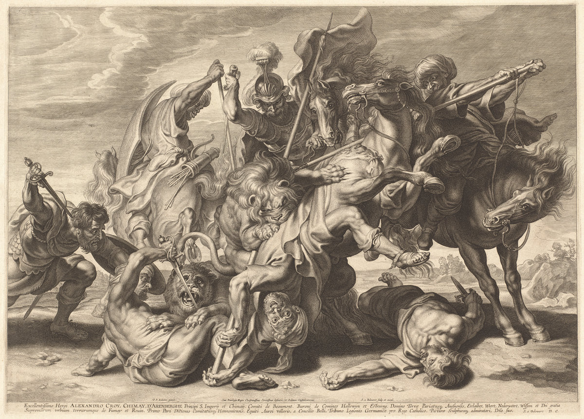 Lion Hunt by Schelte Adams Bolswert after Sir Peter Paul Rubens (Flemish, 1586 - 1659), 16X12"(A3)Poster Print