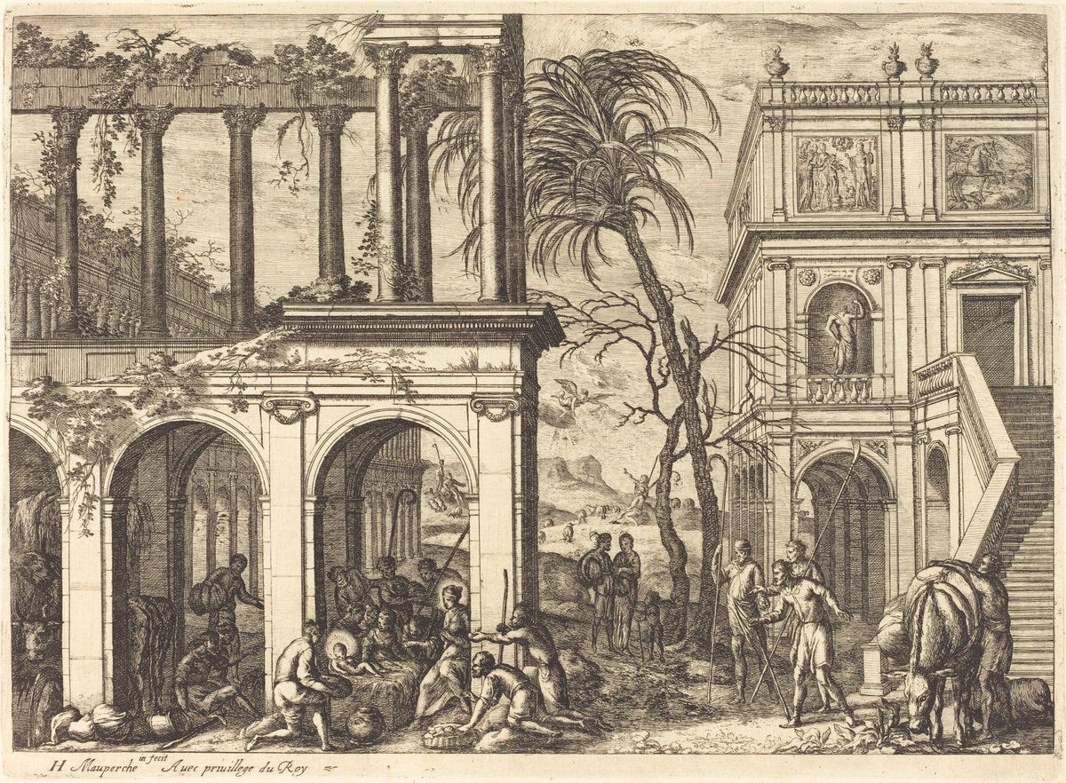 The Adoration of the Shepherds by Henri Mauperche (French, c. 1602 - 1686), 16X12"(A3)Poster Print