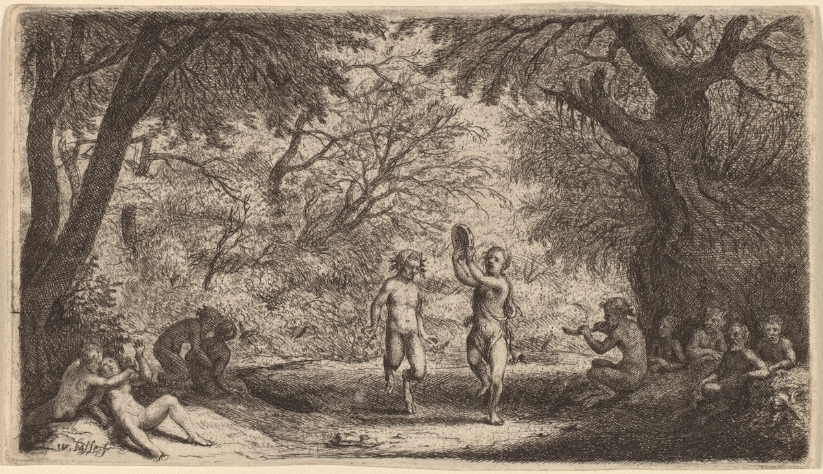 Bacchanal with a Dancing Couple in the Center by Willem Basse (Dutch, 1613 or 1614 - 1672), 16X12"(A3)Poster Print