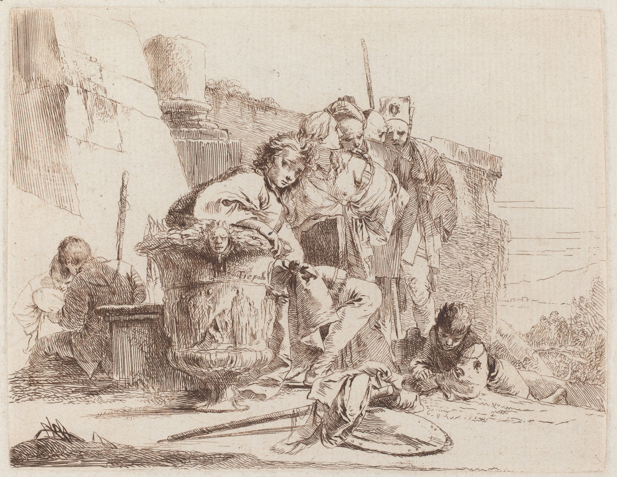 Seated Youth Leaning against an Urn by Giovanni Battista Tiepolo (Italian, 1696 - 1770), 16X12"(A3)Poster Print