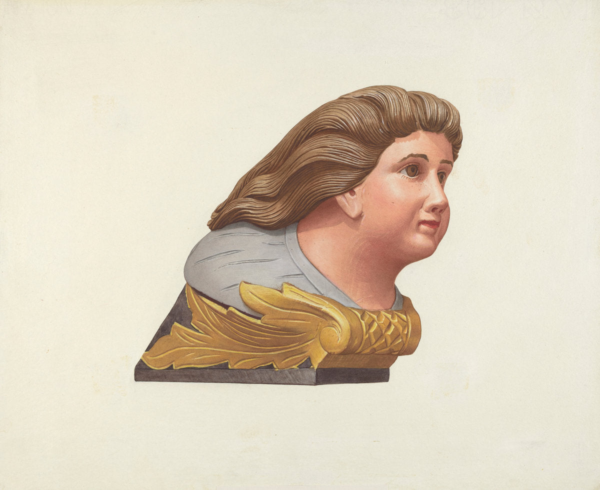 Figurehead from Schooner "Packet" by Elizabeth Moutal (American, active c. 1935), 16X12"(A3)Poster Print