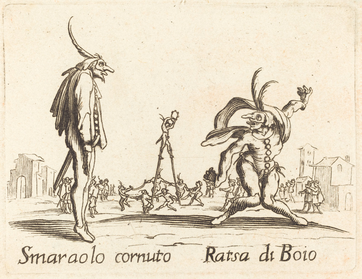 etching by after Jacques Callot (Smaralo Cornuto and Ratsa di Boio), 16X12"(A3)Poster Print