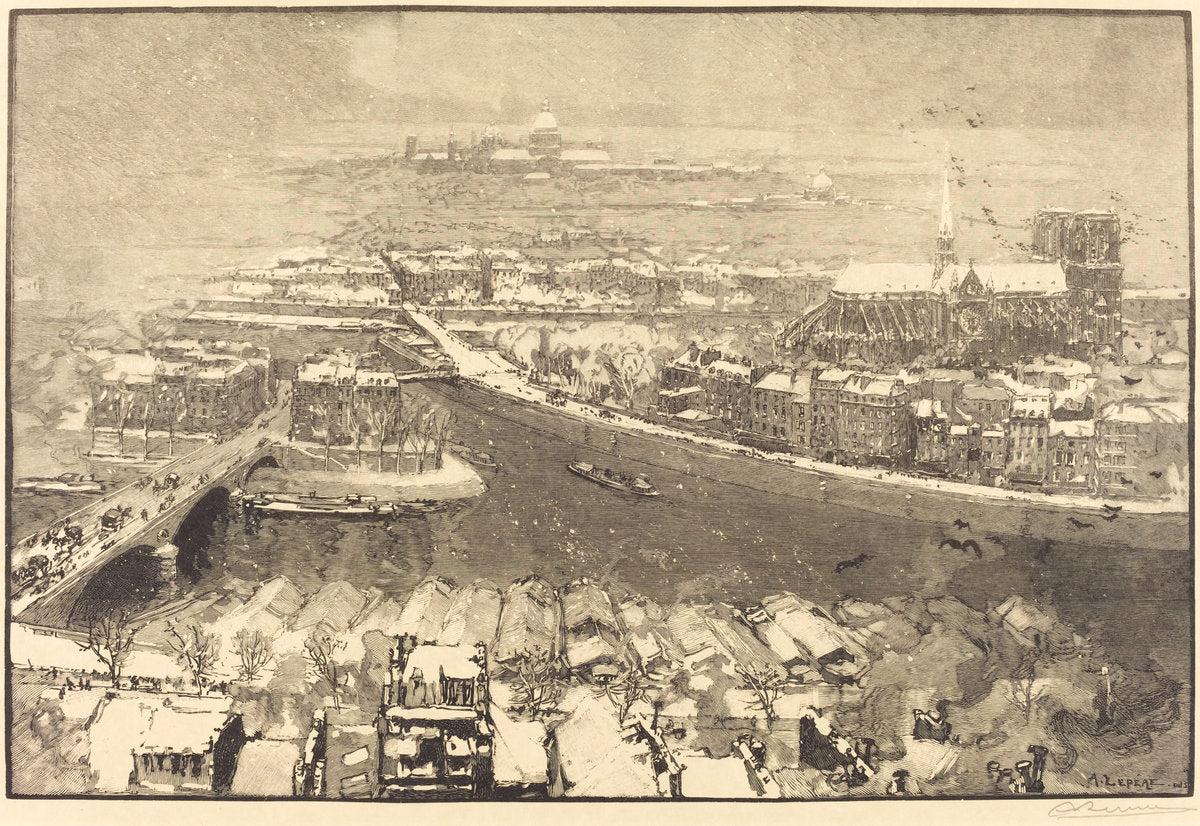 Paris under Snow, View from St.-Gervais (Paris sous la neige, vu du haut de St.-Gervaais) by Auguste Lepère (French, 1849 - 1918), 16X12"(A3)Poster Print